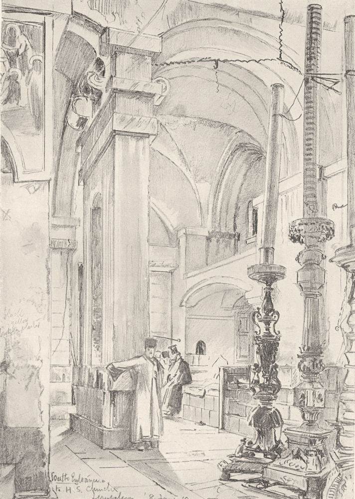 JERUSALEM. The vestibule of the church of the Holy Sepulchre 1902 old print